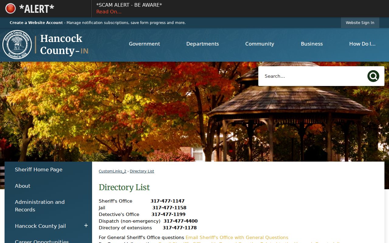 Hancock County official sheriff jail and dispatch contact directory