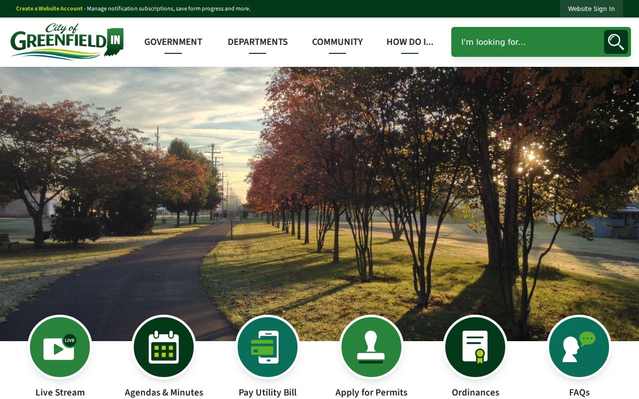 Official Greenfield city government page and contact block