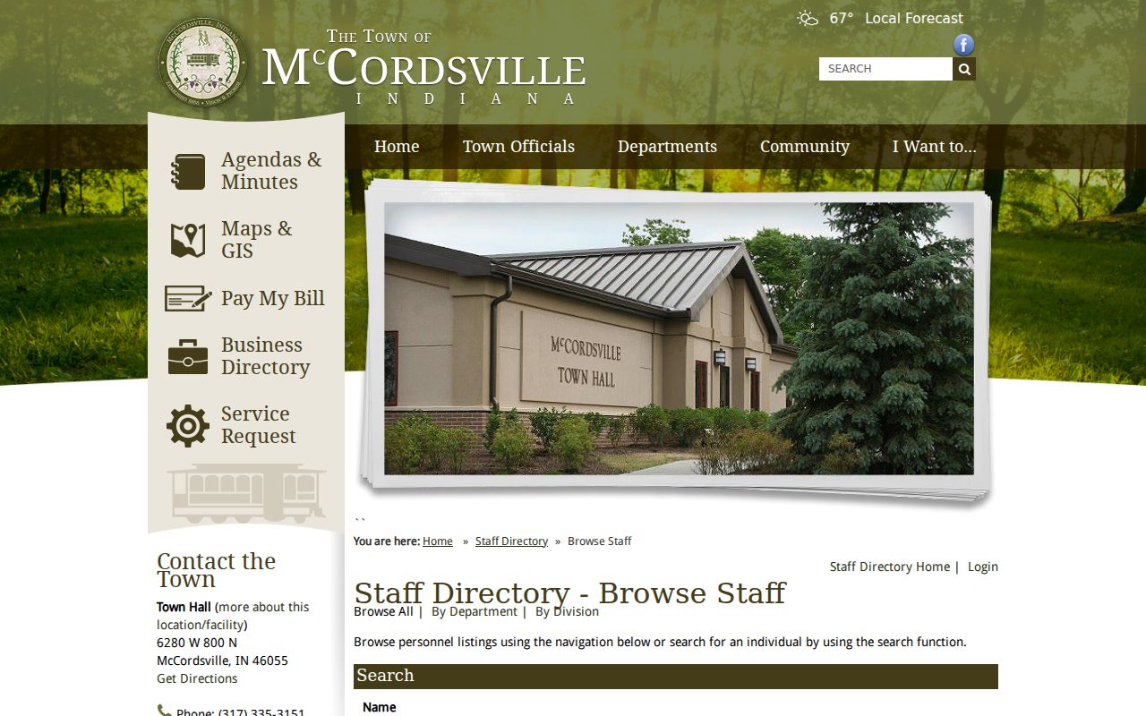 Official McCordsville town directory with police contact information